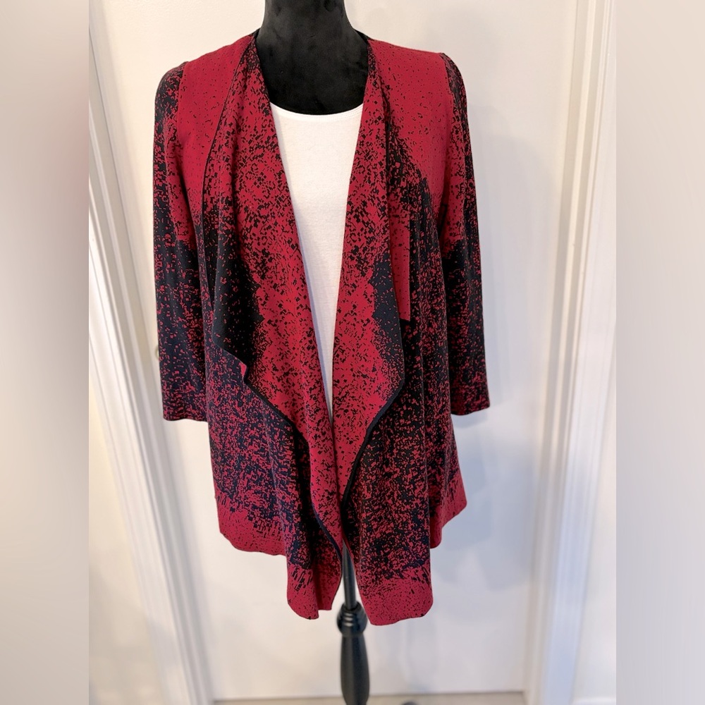 Kasper Red and black open sweater size medium